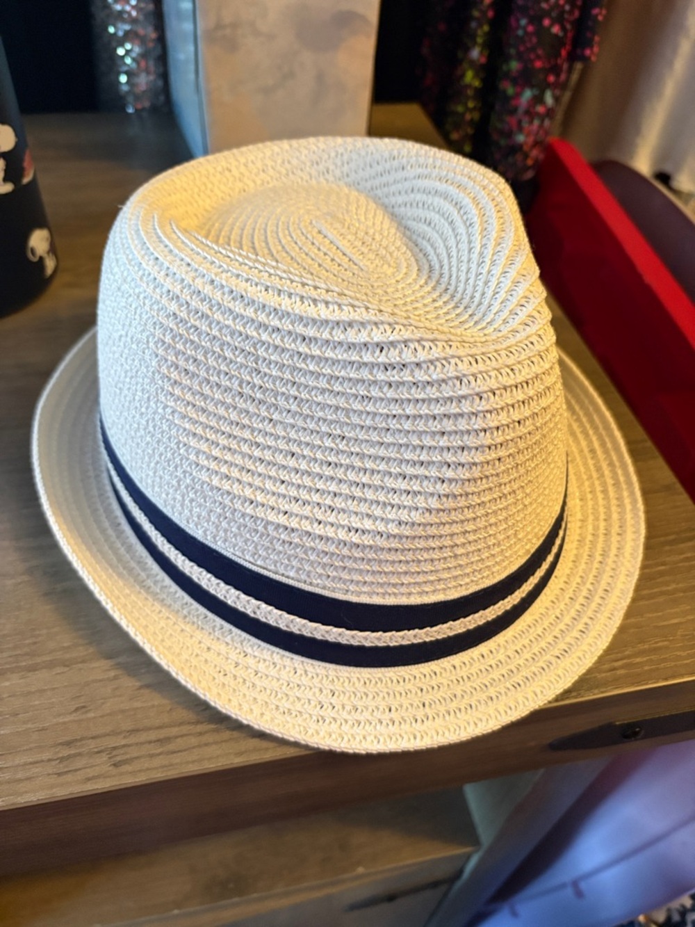 Men's Cream Straw Fedora with Navy Band